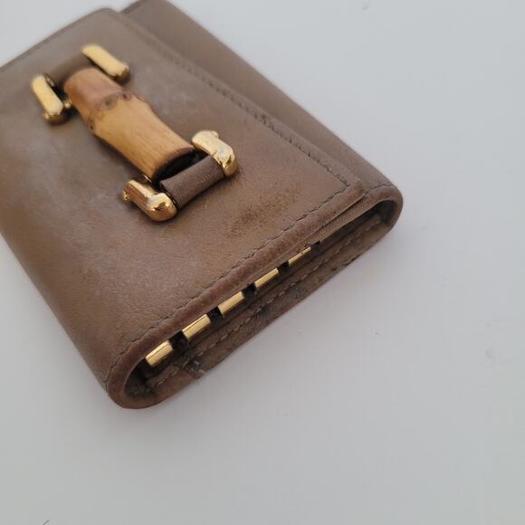 Gucci Bamboo Key Holder Wallet Case Leather Small Unisex Beige Trifold - Picture 10 of 11
